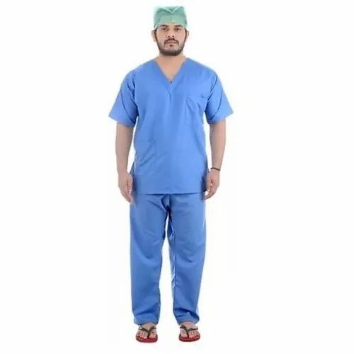 S-Xl Polyester Scrub Suit - Sizes S-XXXL, Blue | Durable Male Hospital Uniform, Short Sleeve