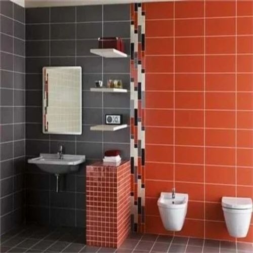 White Bathroom Wall Tiles - Ceramic, 5-9 mm Thickness, Brown, Glossy Finish, Acid-Resistant