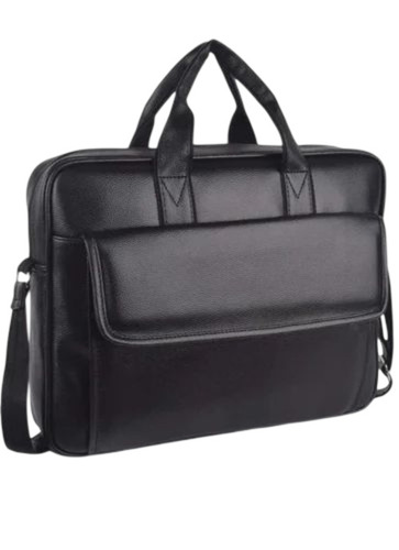 11.6inch Leather Laptop Bag - Pure Leather, Black, Zipper Closure | Soft Texture, Polished Finish, 3 Compartments