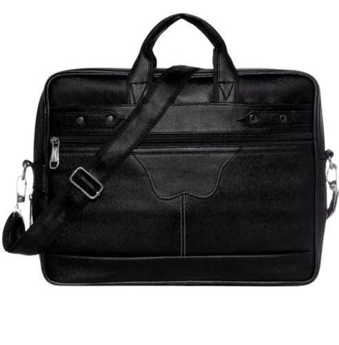14inch Leather Laptop Bag - Pure Leather, 14 Inch, Black | Polished Finish, Zipper Closure, Durable, Comfortable