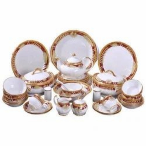 Crockery - Porcelain 12-Piece Set White Gold/Platinum Lined | Chip Resistant Scratch Resistant