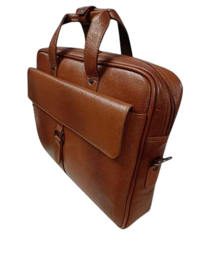 Men Office Leather Bag - Pure Leather, Customized Size, Brown, Polished Finish | Zipper Closure, 3 Compartments, Durable Comfortable Shoulder Bag