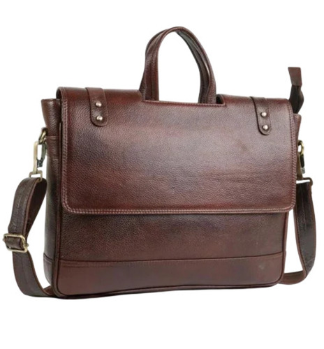 Office File Leather Bag - Pure Leather, Brown, Customized Size | Polished Finish, 3 Compartments, Durable Comfortable Shoulder Bag