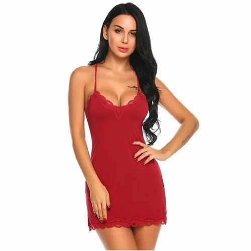 Ladies Night Dress - Polyester Babydoll Nighty Red S-XXXL | Quick Dry Lightweight Neatly Stitched