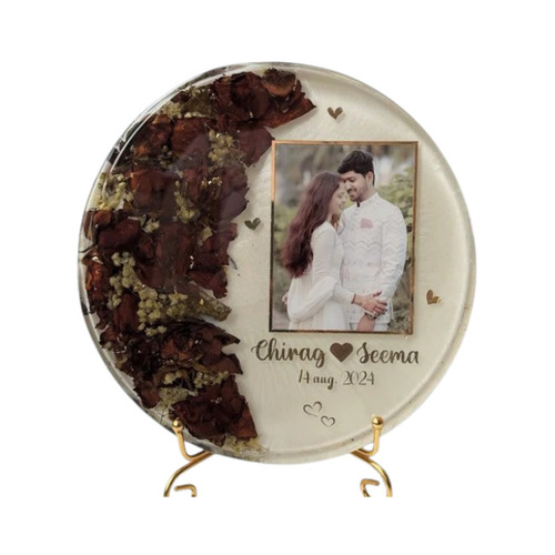 Round Resin Varmala Picture Frame - Resin, 7x6 Inches, Multicolor | Elegant Look, Wall Mounting, Indian Style, Round Shape