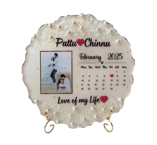 White Resin Photo Frame - Resin, 12 Inch, White, Round Table Top, Handcrafted Keepsake