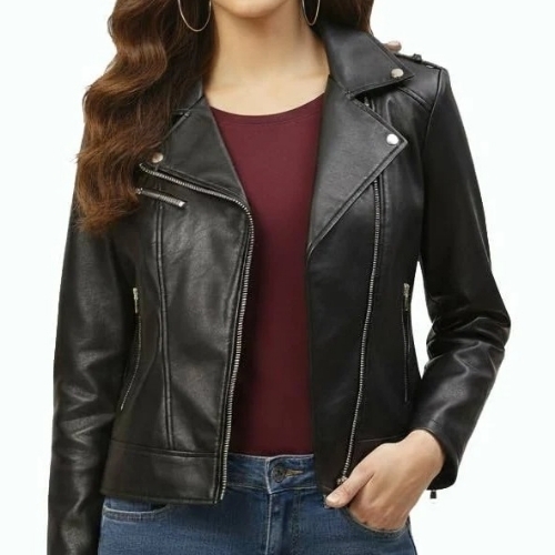 Women Biker Leather Jacket - Genuine Leather Black Winter | Stylish Design Weather Resistant Adjustable Waist