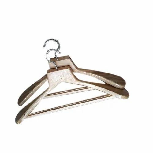 7 Mm Wooden Clothes Hanger - 17 Inch, Brown, Metal Hook, Lightweight Durable Design