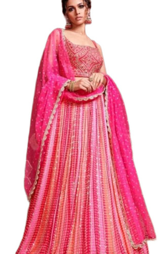 Designer Lehenga - Chinon Silk, S to XXXL, Pink | Embroidered, Breathable, Anti-Wrinkle, Quick Dry, Washable