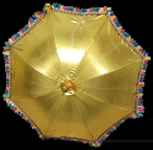 Golden Plain Polyester Wedding Umbrella - Aluminum Shaft, Stainless Steel Ribs, Golden | Sun and Light Rain Protection, Lightweight, Round Shape
