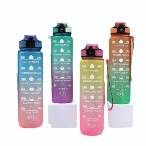 Motivational Water Bottle - Plastic, 1 Liter, Multi Color | Leak Proof, Durable, BPA Free, Lightweight, Easy Cleaning, Ergonomic Grip, Large Capacity, Sweat Resistant, Reusable, Inspirational Quotes, Time Markers