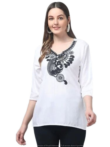 Rayon Printed Kurtis - Color: White