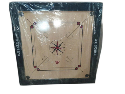 Square Shape Wooden Carrom Board - 32x32" Red Brown, Smooth Polished Surface, Standard Net Pockets