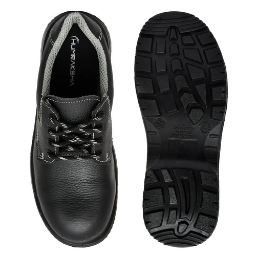 Steel Toe Leather Safety Shoes - Leather, Size 7, Black | Skin Friendly, Unisex, Plain Pattern