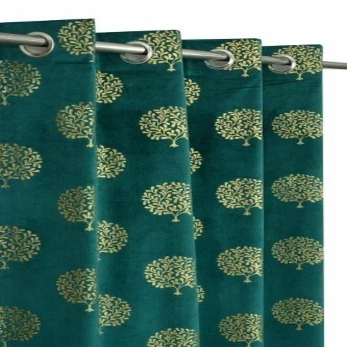 Velvet Green Printed Curtain