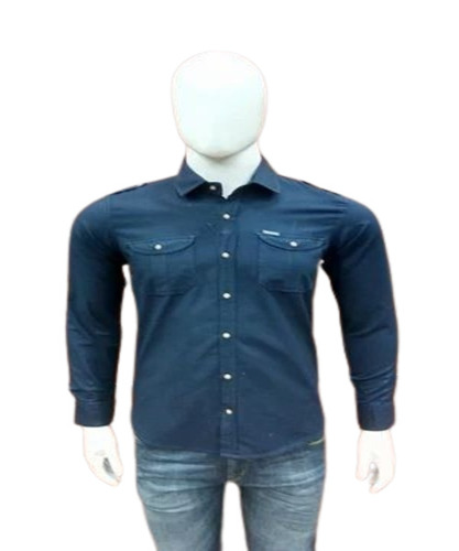 Casual Plain Cotton Shirt - Cotton, S to XXL, Blue, Full Sleeves, Regular Collar | Anti Wrinkle, Breathable, Washable, Comfortable