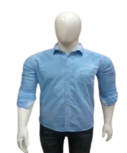 Fancy Plain Cotton Shirt - Cotton, Full Sleeves, Blue, Regular Collar | Anti Wrinkle, Breathable, Washable, Comfortable