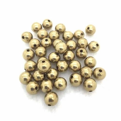 Golden Round Antique Brass Beads - Metallic, Lightweight, Golden Shade | Elegant Design, Corrosion Resistant, Polished Texture