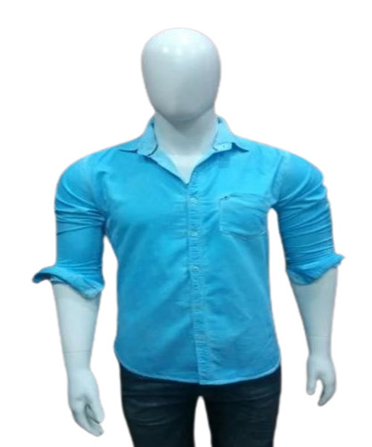 Men Cotton Shirt - Full Sleeves, Regular Collar, Sky Blue, Machine Wash Cold, Anti Wrinkle, Breathable, Comfortable