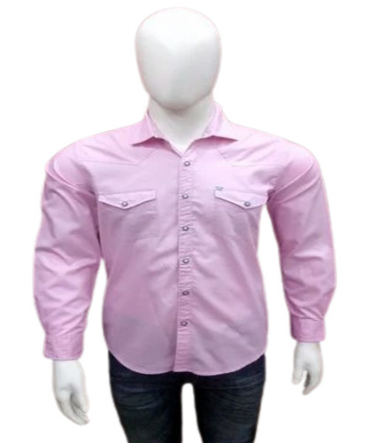 Men Cotton Shirt - Full Sleeves, Regular Collar, Pink, Machine Wash Cold, Breathable, Anti Wrinkle, Comfortable