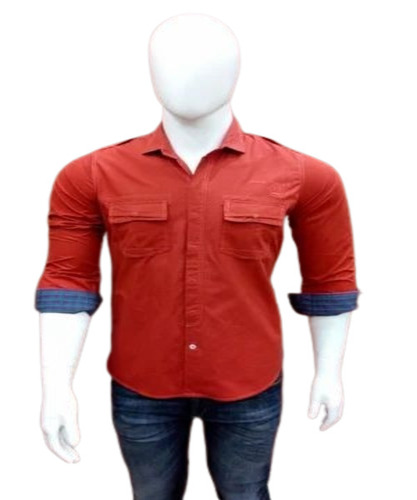 Men Cotton Red Shirt