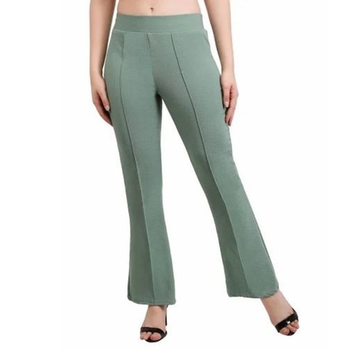 Polyester Lady Trouser - Mid Waist, Size S-XXXL, Green | Button Closure, Anti Wrinkle, Breathable, Quick Dry, Double Pockets