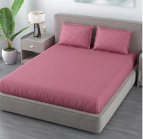 Satin Cotton Pink Hotel Bed Sheet With Pillow