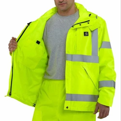 Waterproof Safety Jacket - Full Sleeves, Collar Neck, Green, Sizes S-XXL | Reflective, Unisex, All-Season