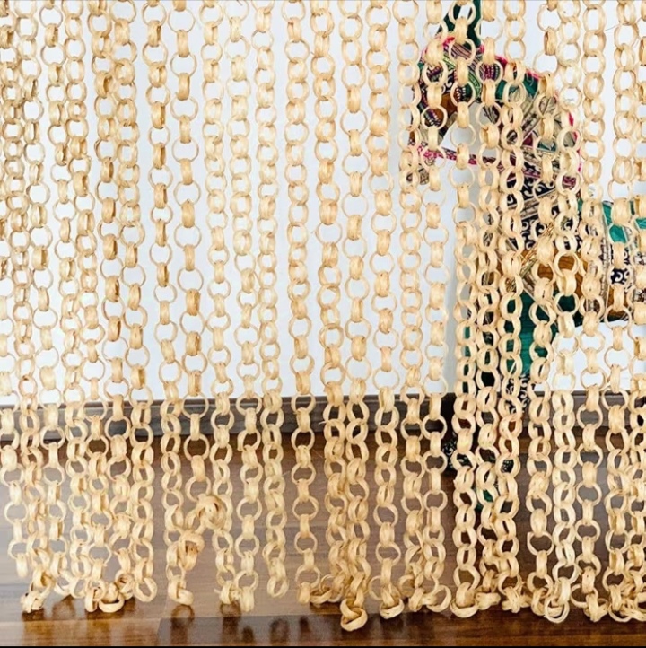 Bamboo Handcrafted Door Window Curtains - Bamboo, Natural Brown, Handmade | Eco Friendly, Beaded Pattern, Indoor Outdoor