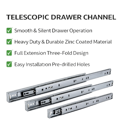 Telescopic Channel - Steel Metal, Standard Size, Silver | Foldable, Fine Finished, Durable, Indoor Industrial Use