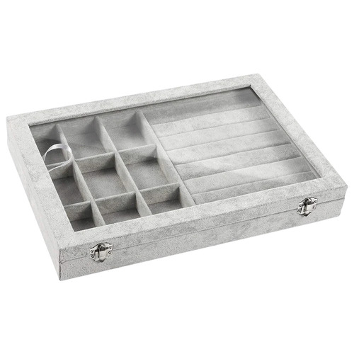12x6 Inch Rectangular Plastic Jewelry Box - Durable Solid Body, Multicolor, Multiple Compartments, Eco-friendly Folding Design