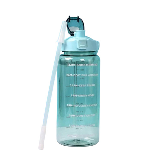 2000ml Plastic Motivational Water Bottle - BPA-Free Plastic, Flip Top Lid with Straw, Transparent, Leak Proof