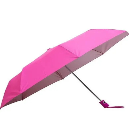 21 Inch Pink Color Auto Three Fold Umbrella - Polyester, 21 Inch, Pink | UV Protection, Printed Pattern, Sun and Rain Use