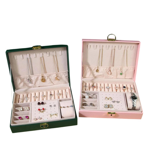 23x17x6.5cm Leather Jewelry Box - Multicolor, Solid Rectangular, Multiple Compartments | Soft Inner Lining, Organized Storage