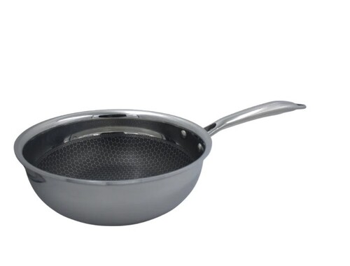 24cm Non Stick Frying Pan - Stainless Steel, Silver | Durable, Scratch Resistant, Even Heating, Quick Cooking