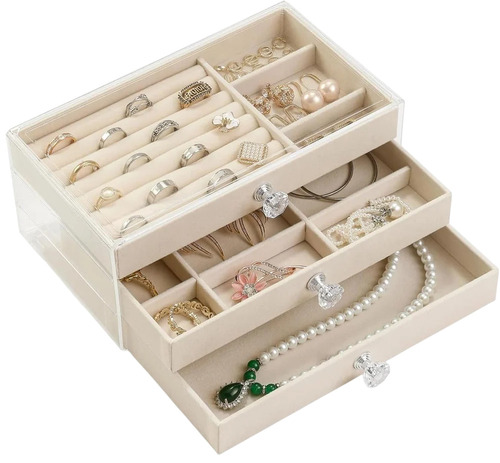 3 Layer Rectangle Multicolor Jewelry Box - Solid Eco-Friendly Tray, Bangle Bracelet Earring Ring Fit