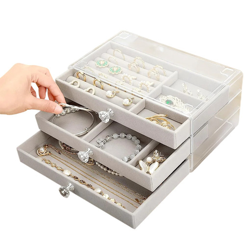 3 Layer Rectangle Plastic Jewelry Box, 500gm - Durable Plastic, Multicolor, Compact | Eco-Friendly, Multifunction, Adjustable Compartments