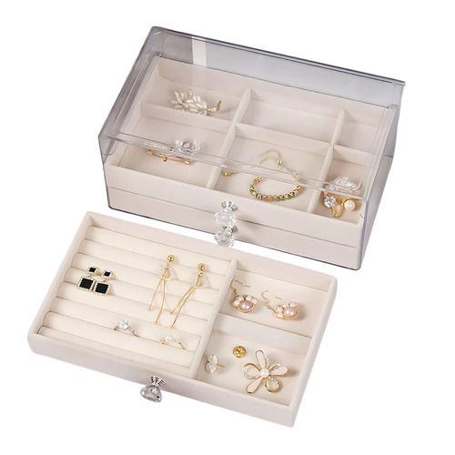 8.7x5.3x3.9 Inch Rectangular Velvet Jewelry Box - Solid Eco-Friendly Multicolor Tray Multiple Storage Sections