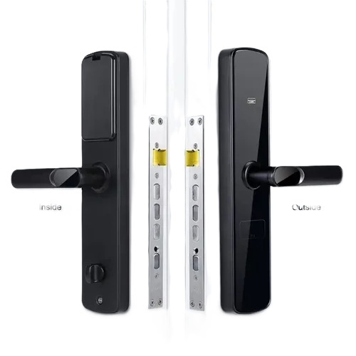 Hotel Mifare Lock With Tt App - Rectangular Polished Black, 30-75mm Door Thickness, Mobile App + Mifare + Key Unlock