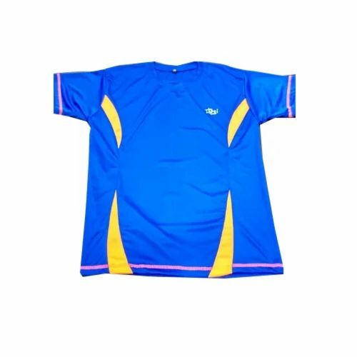Mens Designer Sports T Shirt - Nylon Regular Fit Blue and Yellow | Quick Dry Comfortable Fit Elegant Design