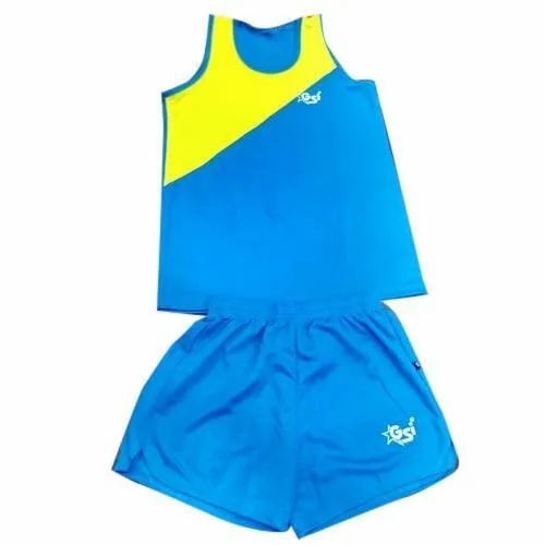 Mens Football Sports Uniforms - Lightweight Printed Sleeveless Blue Yellow Set, Quick Dry Comfortable Fit