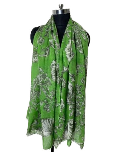 Printed Silk Stoles - Silk, Standard Size, Green, Lightweight, Quick Dry, Neatly Stitched, Printed Design