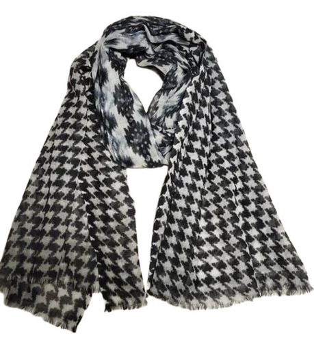 Pure Silk Stole - Silk, Standard Size, Black & White | Quick Dry, Lightweight, Neatly Stitched