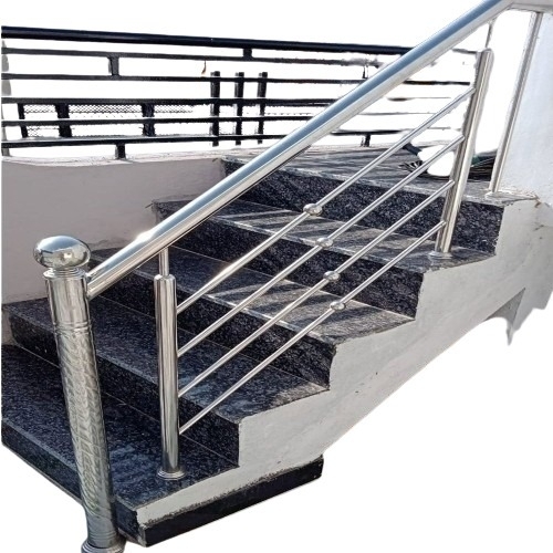 Steel Staircase Railing - Stainless Steel, Standard Size, Silver | Polished, Rust Proof, Galvanized, Easily Assembled