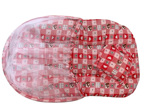 Check And Printed Pattern Red Zipper Baby Mosquito Net Bed
