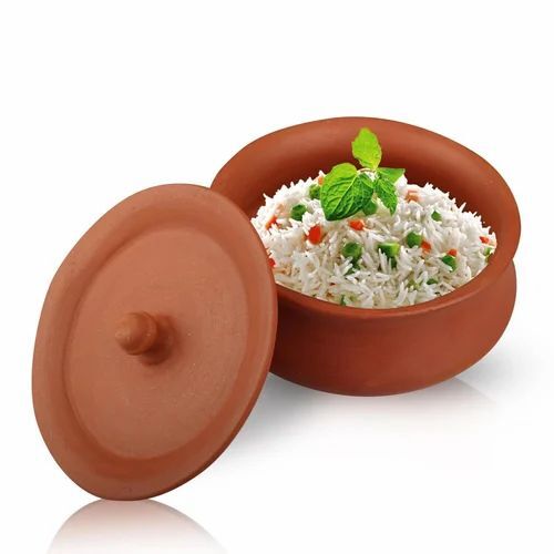 Clay Biryani Cooking Pot - Clay, 1L, Brown Glossy Finish | Round Shape, Lid Included