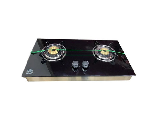 Glass Top 2 Burner Auto Ignition Gas Stove - Stainless Steel Frame, 300x200x100mm | Polished Finish, Manual Ignition, LPG