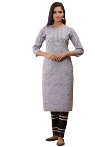 Ladies Rayon Kurti Pant Set - 170GSM, 3/4 Sleeves, Grey & Black | Breathable, Anti UV, Quick Dry, Comfortable Fit