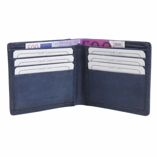 Mens Blue Foldable Leather Wallet