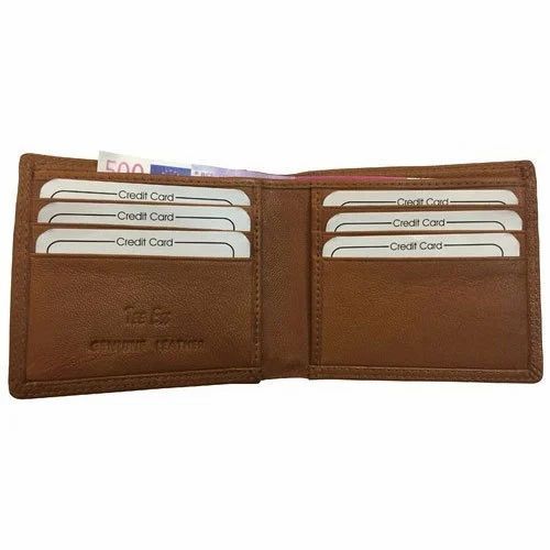 Mens Designer Tan Leather Wallet - Genuine Leather, Tan, Foldable Bifold | Fine Finish, Plain Texture, Water Resistant